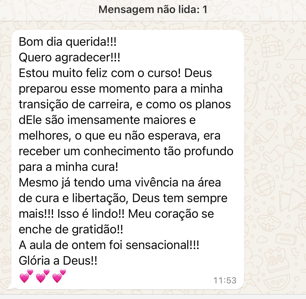 Depoimento de aluna em mensagem de WhatsApp