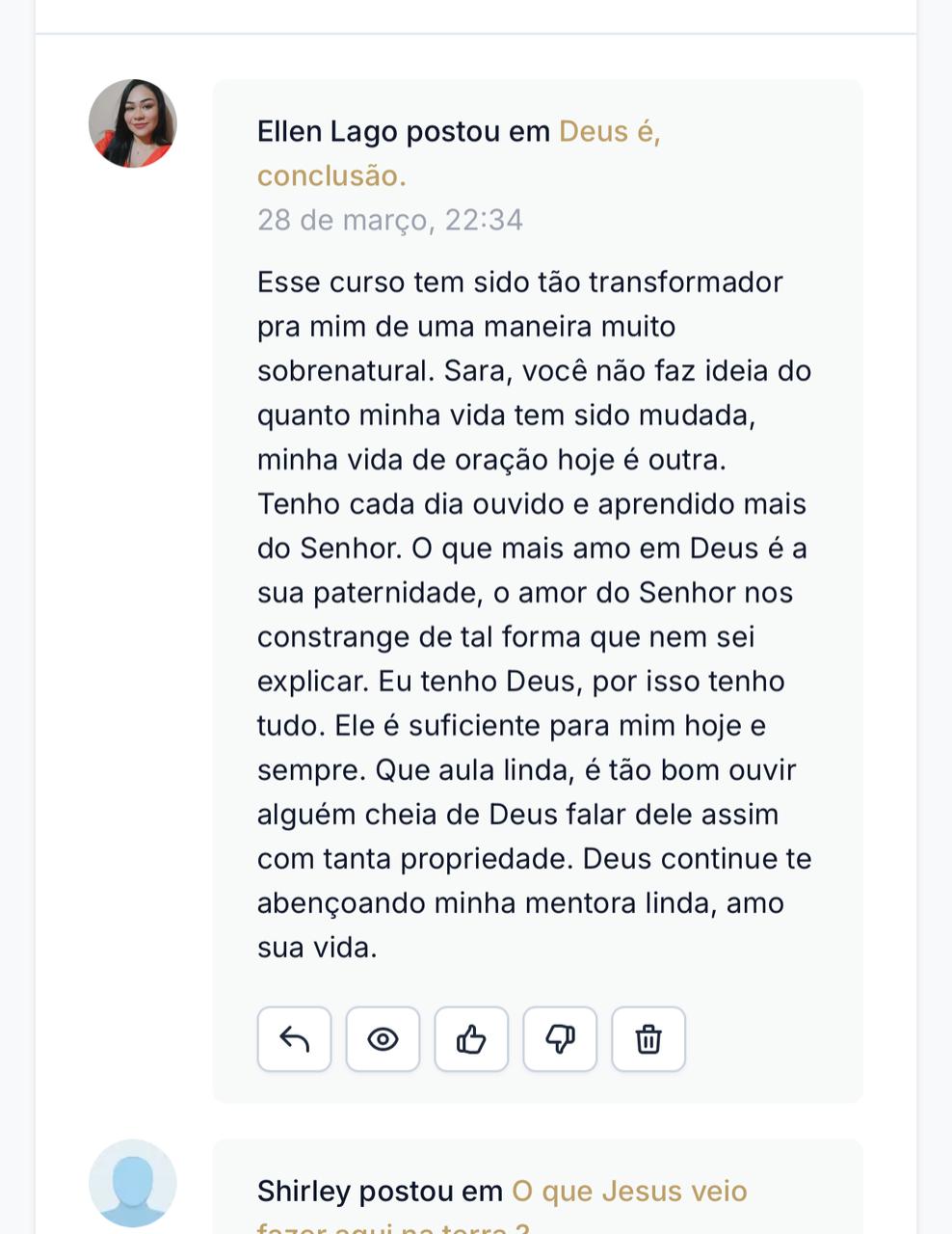 Depoimento de aluna em mensagem de WhatsApp